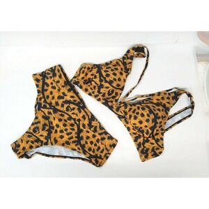 WM M Bikini Leopard Print French Hi Cut Tie Back Built In Modesty Pads